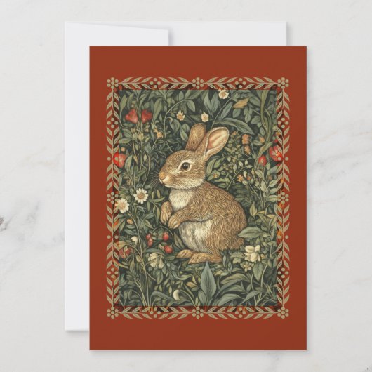 Invitation Lapin bébé dans un jardin de style William Morris (Devant)