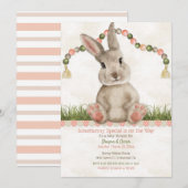 Invitation Lapin bébé pêche ivoire (Devant / Derrière)