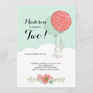 Invitation Lapin blanc adorable avec la fête d'anniversaire