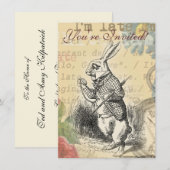 Invitation Lapin Blanc Alice au Pays des Merveilles Art (Devant / Derrière)