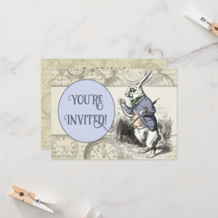 Invitation Lapin Blanc Alice au Pays des Merveilles Horloges 