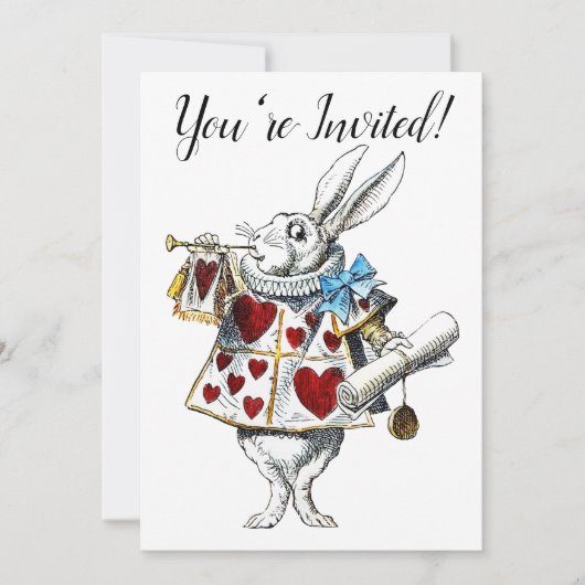 Invitation Lapin Blanc Alice Wonderland Cœurs (Devant)