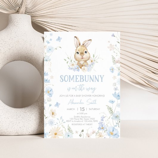 Invitation Lapin bleu Assez Baby shower