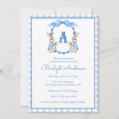Invitation Lapin Bleu Bunny Monogramme Crête Baby Shower (Devant)