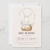 Invitation Lapin Blush Dusky En Panier Floral Anniversaire de (Devant)