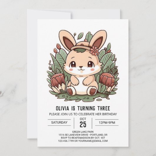 Invitation Lapin Boho Bunny Digital Anniversaire (Devant)