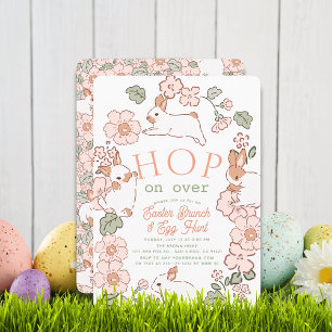 Invitation Lapin Boho Floral Pâques Brunch Hop on Over