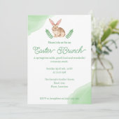 Invitation Lapin Brun Aquarelle Brunch de Pâques Vert (Debout devant)