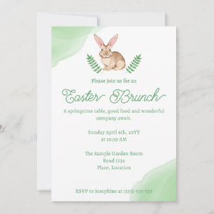Invitation Lapin Brun Aquarelle Vert Brunch de Pâques