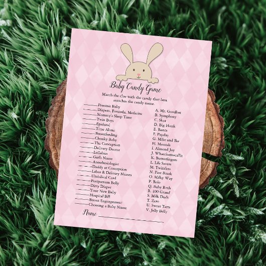 Invitation Lapin Brun Jeu de Candy Shower pour Bébé Rose