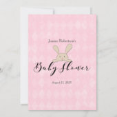 Invitation Lapin Brun Souhaits Argyle Rose Pour Jeu De Bébé (Dos)