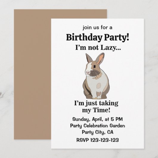 Invitation Lapin Bunny Mignon Drôle Anniversaire (Devant / Derrière)