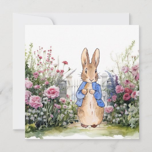 Invitation Lapin classique dans son jardin de fleurs (Devant)