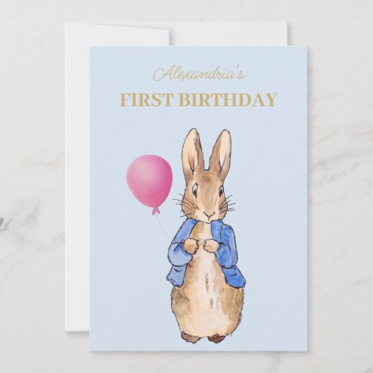 Invitation Lapin Classique Personnalisé Premier anniversaire (Devant)