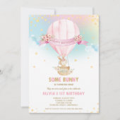 Invitation Lapin Cute Lapin Hot Air Balloon 1er anniversaire (Devant)