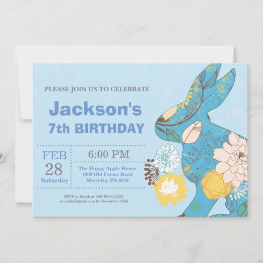 Invitation Lapin d'anniversaire d'oeuf de pâques de garçon (Devant)