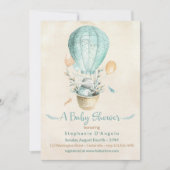 Invitation Lapin dans le Baby shower à air chaud bleu Turquoi (Devant)