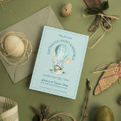 Invitation Lapin dans un panier de ballon chaud avec fleurs d