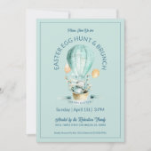 Invitation Lapin dans un panier de ballon chaud avec fleurs d (Devant)