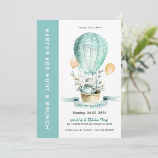 Invitation Lapin Dans Une Chasse À Oeufs De Balloon Chaud Et (Debout devant)