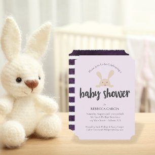 Invitation Lapin de Baby Shower Violet Genre Neutre