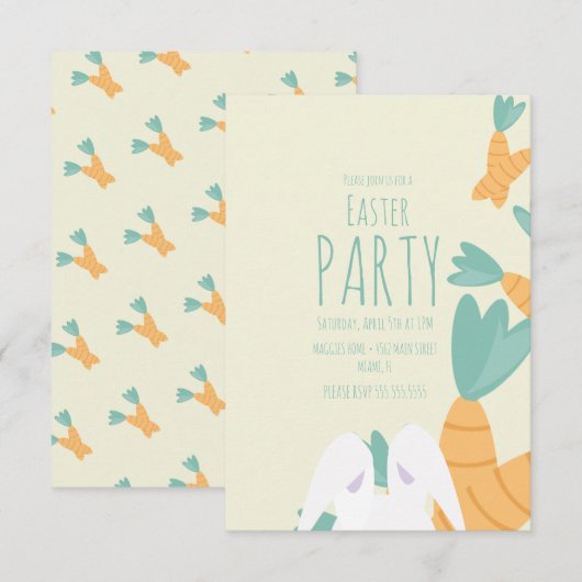 Invitation Lapin de Carotte de Fête de Pâques (Devant / Derrière)