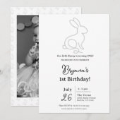 Invitation Lapin de corde Minimaliste Moderne 1er Anniversair (Devant / Derrière)