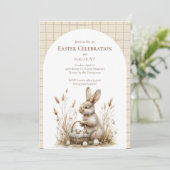 Invitation Lapin de fête de Pâques Beige Boho (Debout devant)