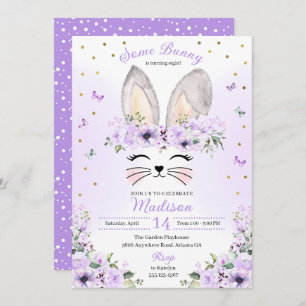 Invitation Lapin de la Couronne de fleurs violettes Oreilles