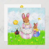 Invitation lapin de maman au gâteau (Devant / Derrière)