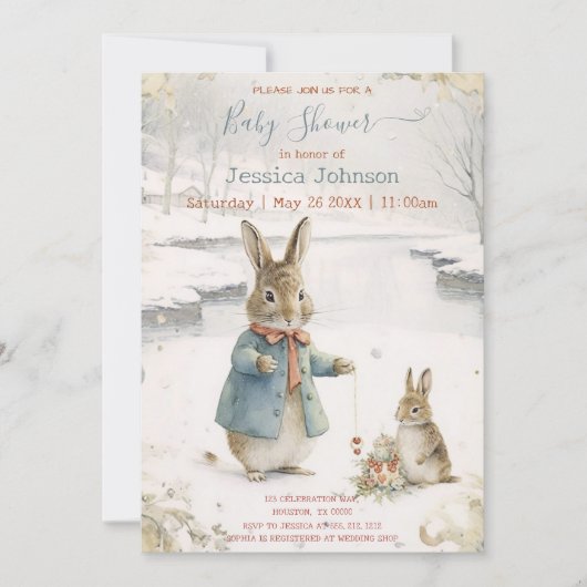 Invitation Lapin de Noël Peter Baby shower classique (Devant)