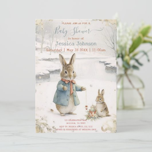 Invitation Lapin de Noël Peter Baby shower classique (Debout devant)