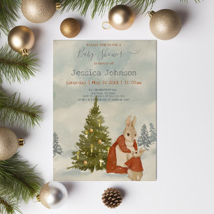 Invitation Lapin de Noël Peter Baby shower Vintage