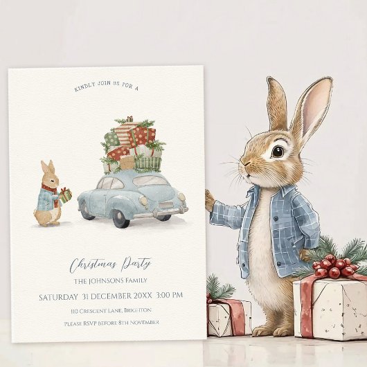 Invitation Lapin de Noël Pierre et voiture