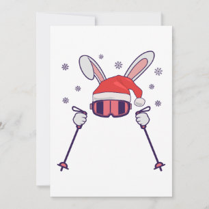 Invitation Lapin de Noël skieur avec un chapeau de Père Noël 