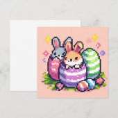 Invitation lapin de Pâques 8 bits art pixel (Devant / Derrière)