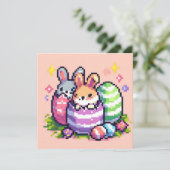 Invitation lapin de Pâques 8 bits art pixel (Debout devant)