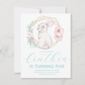 Invitation Lapin de Pâques à l'aquarelle Couronne florale dor (Devant)