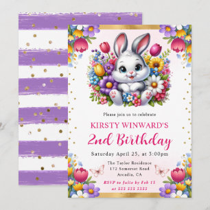 Invitation Lapin de Pâques aquarelle Fleurs de printemps Anni