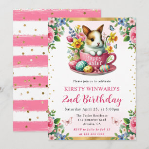 Invitation Lapin de Pâques aquarelle Fleurs de printemps Anni