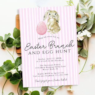 Invitation Lapin de Pâques aux rayures rose simple et élégant
