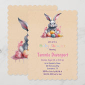 Invitation Lapin de Pâques avec Baby shower d'Oeufs d'Aquarel (Devant / Derrière)