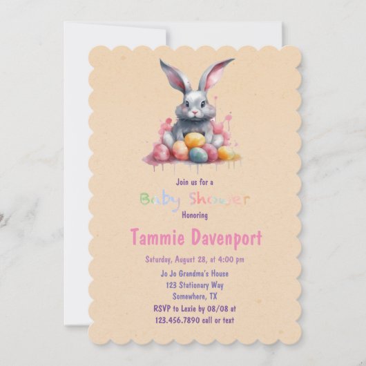 Invitation Lapin de Pâques avec Baby shower d'Oeufs d'Aquarel (Devant)