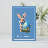 Invitation lapin de Pâques avec boucle bleue (Debout devant)