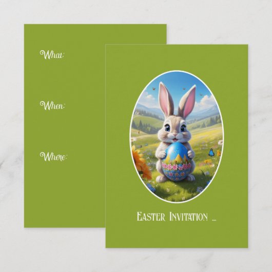 Invitation Lapin de Pâques avec œuf, ovale - (Devant / Derrière)