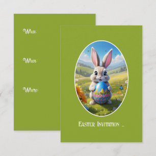 Invitation Lapin de Pâques avec œuf, ovale -
