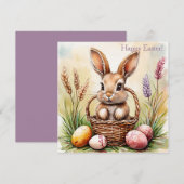 Invitation Lapin de Pâques avec oeufs peints, aquarelle (Devant / Derrière)