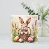 Invitation Lapin de Pâques avec oeufs peints, aquarelle (Debout devant)
