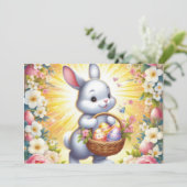 Invitation lapin de pâques avec un panier (Debout devant)