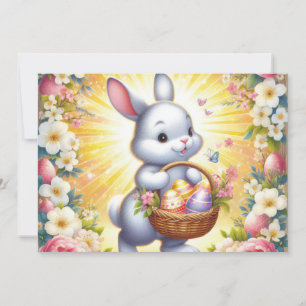 Invitation lapin de pâques avec un panier